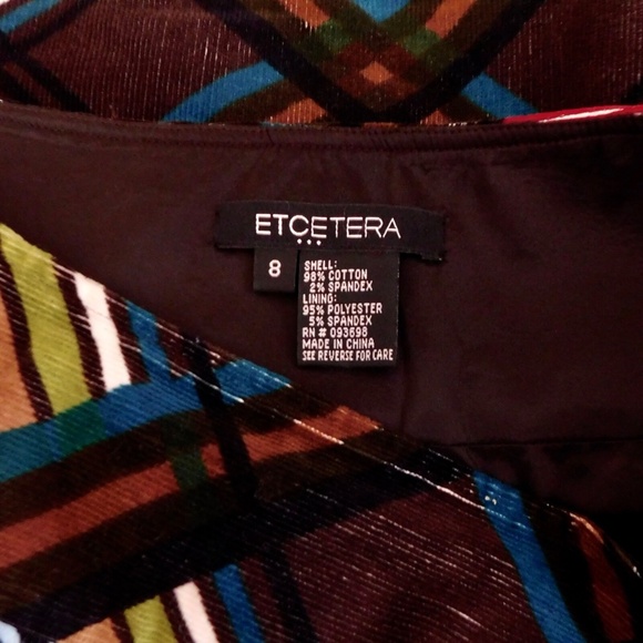 ETCETERA Corduroy Plaid Pencil Skirt Stretch Dark Academia Preppy College Size 8 - Picture 9 of 11